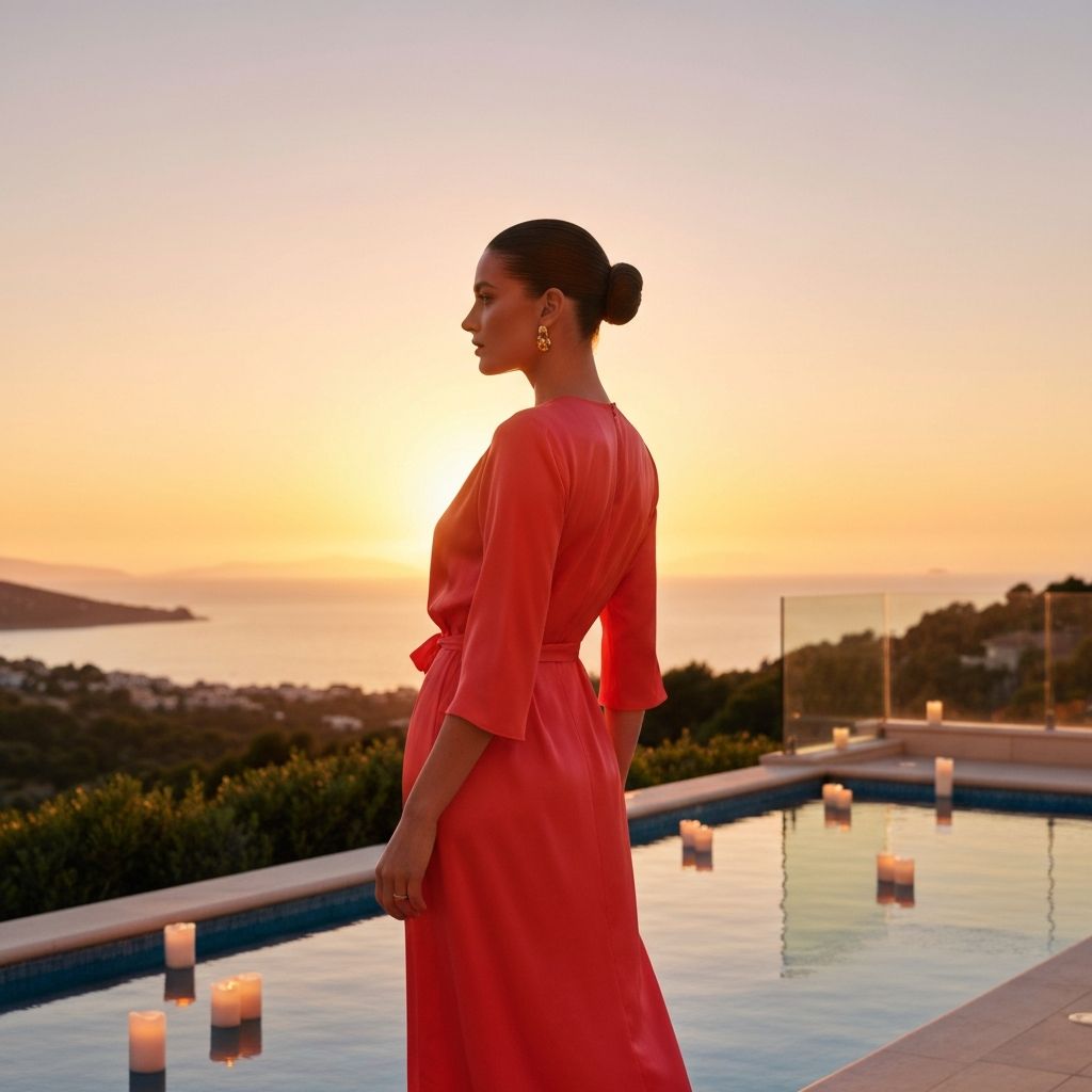 Woman overlooking city lights at sunset